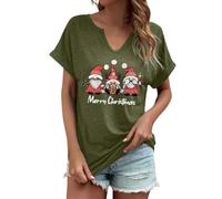 Camiseta de moda para mujer con estampado navideño y cuello en V suelto Anime T Shirt Mujer, Verde militar., XXL