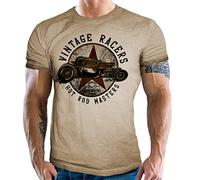 Camiseta de motorista con aspecto vaquero desgastado: Hot Rod Vintage Racers, Arena lavada, M