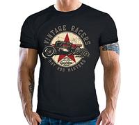 Camiseta de motorista con aspecto vaquero lavado: Hot Rod Vintage Racers, Negro , S
