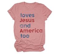 Camiseta de Mujer 2026 Mujeres Aman Y América También Camisa Ella Es Una Buena Chica Ama Y América También 4 de julio Algodón Verano Jersey Negro, Oro Rosa, 3XL