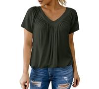 Camiseta de mujer 2026 novedad camiseta cuello en V sin/manga corta camiseta mujer verano casual Top color sólido suelto camiseta mujer cuello en v chic y elegante camisas ligera blusa, 3-army Green