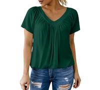 Camiseta de mujer 2026 novedad camiseta cuello en V sin/manga corta camiseta mujer verano casual Top color sólido suelto camiseta mujer cuello en v chic y elegante camisas ligera blusa, 3-blackish