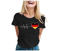 Camiseta de mujer 2026 para mujer, cuello en V, manga corta, corte holgado, informal, moderno, top de color liso básico amarillo, Negro , M