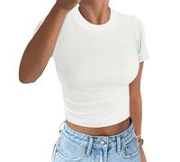 Camiseta de mujer 2026 ¡Segura! Aquí hay un título de producto que se adapta a los hábitos de búsqueda del comprador: "Blusa negra básica de algodón delgado colorido, Blanco, L