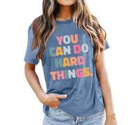 Camiseta de mujer 2026 Tiempo Escolar Día del Maestro Mujer Camiseta Casual Versátil con Impresión Letras Algodón Verano Tops Blancos, azul claro, S