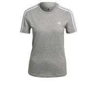adidas Mujer Essentials Slim 3-Stripes Tee, Medium Grey Heather / White, XS