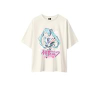 Camiseta de mujer Anime Hatsune Miku - Corte Oversize, impresión de alta definición francesa, respetuoso con el medio ambiente, talla XS-XL disponibles, negro y beige, beige, M