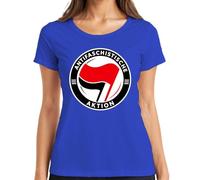 Camiseta de mujer antifascista acción política declaración, azul, 3XL