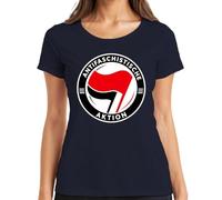Camiseta de mujer antifascista acción política declaración, azul marino, L