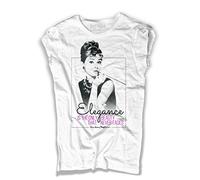 Camiseta de mujer blanca Audrey Hepburn - Elegance is The Only Beauty That Never Fades - Línea Collection - Algodón flameado (Slub) 150 g/m², Color blanco., S
