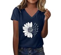 Camiseta de mujer blanca chic camisas cuello en V Top manga corta verano algodón camiseta estampada para las mujeres Archivos Verano camiseta de girasol de gran tamaño suelto gráficos tops casuales