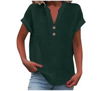 Camiseta de mujer blusa de verano para mujer, corte holgado, plisado, cuello en V, sin mangas, dobladillo curvado, fluido, verde, 4XL