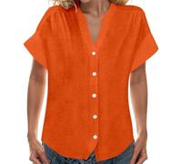 Camiseta de mujer blusa de verano para mujer, corte holgado, plisado, cuello en V, sin mangas, dobladillo curvado, flowy, naranja, L