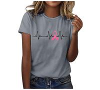 Camiseta de Mujer Camisas Contra el Cáncer de Mama de las Mujeres de la Conciencia del Cáncer de Mama Camisetas de la Cinta de Manga Corta Camiseta Gráfico Tops, gris, XL
