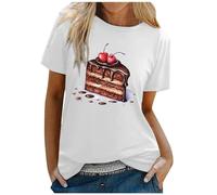 Camiseta de mujer casual cuello redondo divertido lazo pastel de frutas estampado manga corta 2 trajes casa mujer, marrón, XL