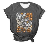Camiseta de mujer casual elegante camiseta gráfica cuello redondo estampado frontal grande camiseta vintage botánico retro rama naranja aspecto desgastado parte superior verano para ocio, Style-v01