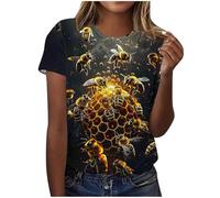 Camiseta de mujer con abeja estampada de manga corta para el Día Mundial de las abejas Camiseta Día Mundial de las Abejas Tops World Bee Day Summer Tops Festivo Cuello Redondo Camiseta Verano Camiseta