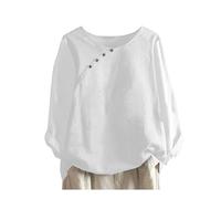 Camiseta de mujer con bordado de lino de algodón retro, holgada, camisa casual de manga corta, moda primaveral 2022 para mujer, Blanco, XL