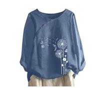 Camiseta de mujer con bordado de lino de algodón retro, holgada, camisa casual de manga corta, moda primaveral 2022 para mujer, azul, XL