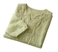 Camiseta de mujer con cuello en V - Camisa de mujer de algodón y lino camiseta algodón lino suave Blusa con bordados estilo Bohemia Blusas de moda clásico Summer Tops de diseño adelgaza la figura