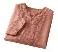 Camiseta de mujer con cuello en V - Camisa de mujer de algodón y lino camiseta algodón lino suave Blusa con bordados estilo Bohemia Blusas de moda clásico Summer Tops de diseño adelgaza la figura