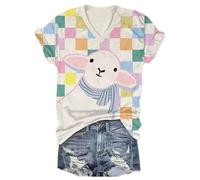 Camiseta de Mujer con Cuello en V Estampado de Animales en un Colorido arcoíris Camiseta Informal de Manga Corta con un Llamativo Estampado de Salpicaduras de Pintura