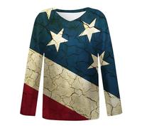 Camiseta de mujer con cuello en V, impresión del Día de la Independencia, estilo, casual, suelta, personalidad, cómoda, manga larga, suéter de gran tamaño para mujer, marine, XL