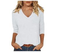Camiseta de mujer con cuello en V para verano, a la moda, cómoda, informal, manga de siete cuartos, Blanco, M