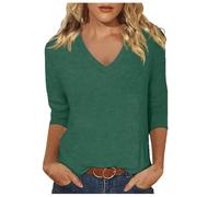 Camiseta de mujer con cuello en V para verano, a la moda, cómoda, informal, manga de siete cuartos, verde, XXL