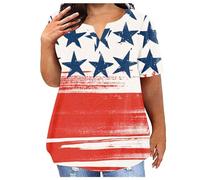 Camiseta de mujer con cuello en V, talla grande, holgada, manga corta, informal, envoltura para mujer, Color rojo., 4XL