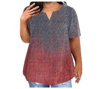 Camiseta de mujer con cuello en V, talla grande, holgada, manga corta, informal, para mujer, rojo, 5XL