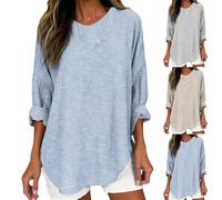Camiseta de mujer con cuello en V vintage, camiseta de mujer de gran tamaño, camisa a rayas, camiseta holgada de manga larga larga y casual ropa corta Loungewear al aire libre camiseta todos los días
