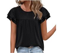 Camiseta de mujer con cuello en V y manga corta, elegante, casual cosas baratas sin gastos de envío, Negro , L