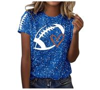 Camiseta de mujer con cuello redondo, informal, a la moda, estampada, manga corta, con cintura elástica, azul, XXL