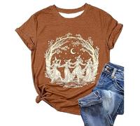 Camiseta de mujer con diseño de bruja en estilo vintage - Camiseta mística con brujas bailando | Camiseta informal para Halloween y fans góticos, Style_c01 Orange, 3XL