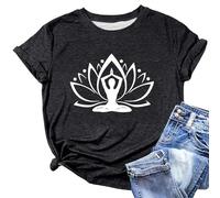 Camiseta de mujer con diseño de flor de loto de yoga, camiseta gráfica para meditación y ocio, parte superior espiritual con silueta yogui, Style_y01 Negro, L