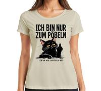 Camiseta de mujer con diseño de gato negro con texto "Ich Bin nur zum Pöbeln hier, naturaleza, XL