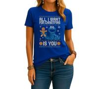 Camiseta de mujer con diseño de monstruo de galletas con texto en inglés "All I Want", azul, XXL