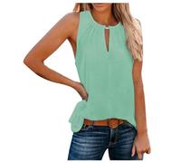 Camiseta de mujer con diseño elegante: cómoda, informal, colorida mezcla de algodón con botones patchwork, camisa de gran tamaño, verde menta, XL