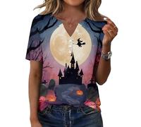 Camiseta De Mujer con En V Manga Corta Y Botones Fantasmas Halloween