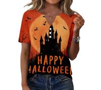 Camiseta De Mujer con En V Manga Corta Y Botones Fantasmas Halloween