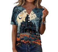 Camiseta De Mujer con En V Manga Corta Y Botones Fantasmas Halloween