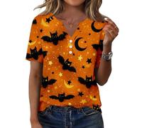 Camiseta De Mujer con En V Manga Corta Y Botones Fantasmas Halloween