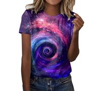 Camiseta de mujer con estampado de cielo estrellado de galaxia, cuello redondo, holgada, manga corta, cuello alto, para mujer, marine, M