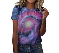 Camiseta de mujer con estampado de cielo estrellado galaxia, cuello redondo, suelto, manga corta, top de verano para mujer, morado, M