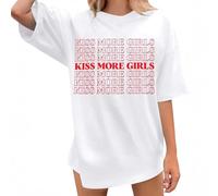 Camiseta de mujer con estampado de letras de gran tamaño uniforme blusa casual verano camisa moda feminista, Blanco, M