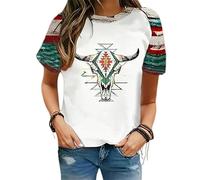 Camiseta de Mujer con Estampado de Tribu del suroeste Estilo Bohemio Cuello Redondo Estampado geométrico Azteca Camiseta de Manga Corta