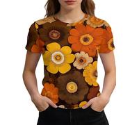 Camiseta de Mujer con gráfico de Flores Manga Corta Camisetas con Flores Vintage Impresas Tops de Verano Camiseta para el Día de San Valentín
