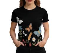 Camiseta de Mujer con gráfico de Flores Manga Corta Camisetas con Flores Vintage Impresas Tops de Verano Camiseta para el Día de San Valentín