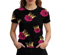 Camiseta de Mujer con gráfico de Flores Manga Corta Camisetas con Flores Vintage Impresas Tops de Verano Camiseta para el Día de San Valentín